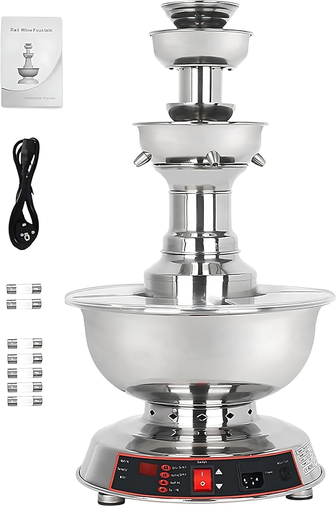 FgdVrelnor 3-Level Party Fountain, 3-Level Stainless Steel Electric Commercial Beverage Dispenser, Adjustable 0 to 100℃, E...
