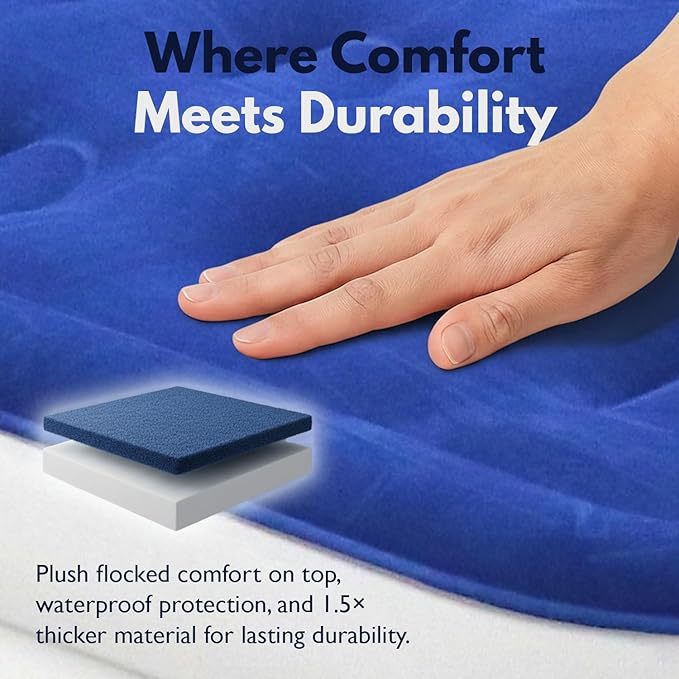King Koil Luxury Pillow Top Plush Queen Air Mattress with Built-in High-Speed Pump Best for Home, Camping, Guests, 16" Queen Size Double Airbed Adjustable Blow Up Mattress, Waterproof, 1-Year Warranty