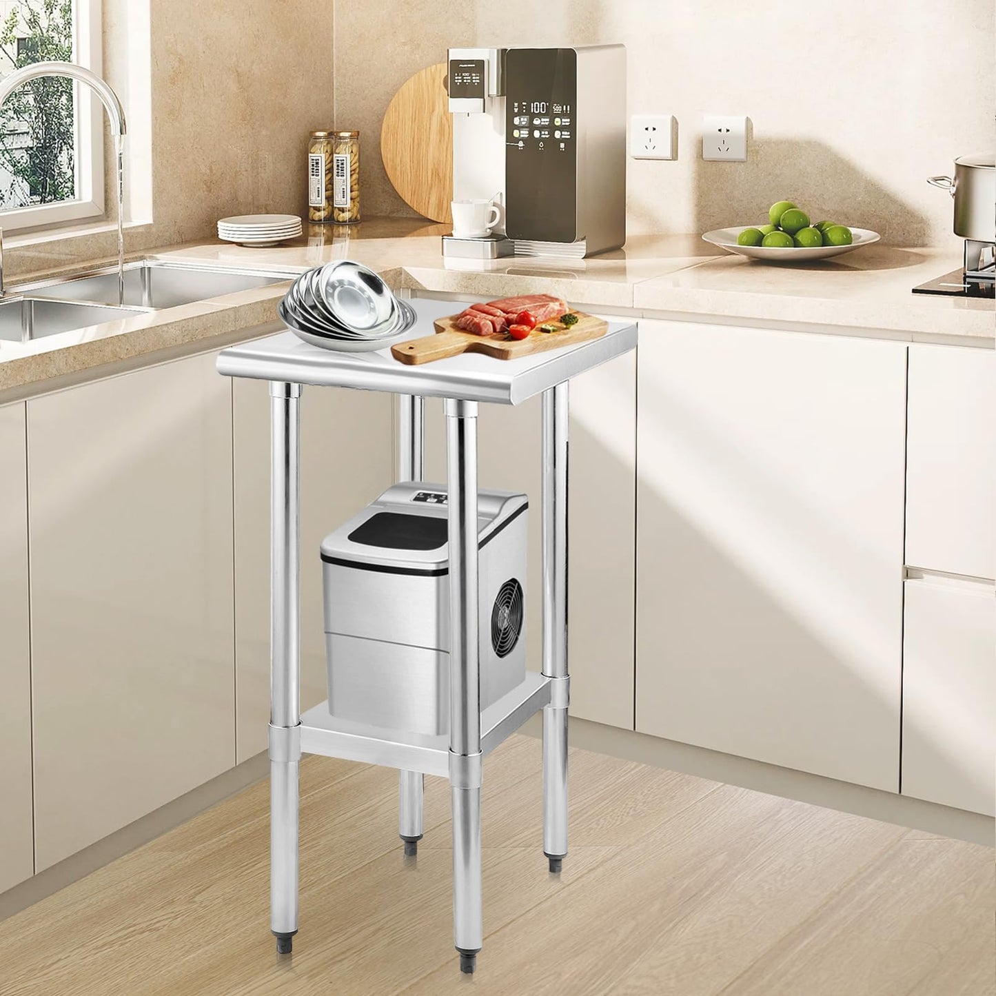 STABLEINK NSF Stainless Steel Table, 24 x 18 Inches Small Metal Prep & Work Table with Adjustable Undershelf, for Commercial Kitchen, Restaurant, Hotel and Garage