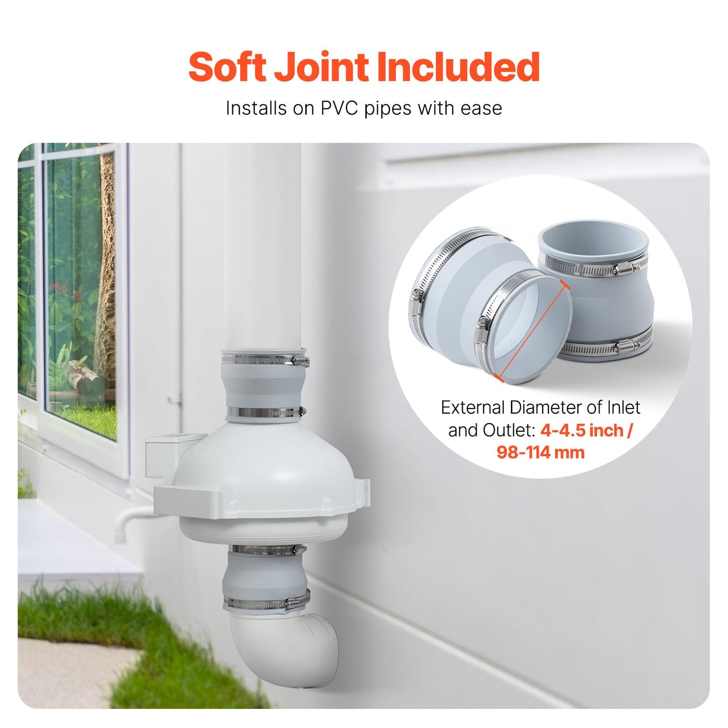 Vevor 4 To 4.5 Inch Radon Mitigation Fan System, Quiet 190 Cfm Radon Mitigation Kit With 2 Couplers, Waterproof Radon Fan Electr