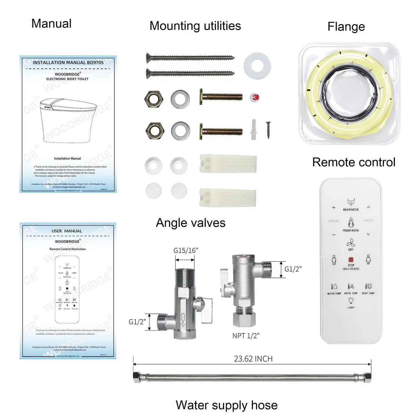 WOODBRIDGE B0970S Smart Tankless Toilet Elongated One Piece Chair Height, Auto Flush, Foot Sensor Operation, Heated Seat with Integrated Multi Function Remote Control in White