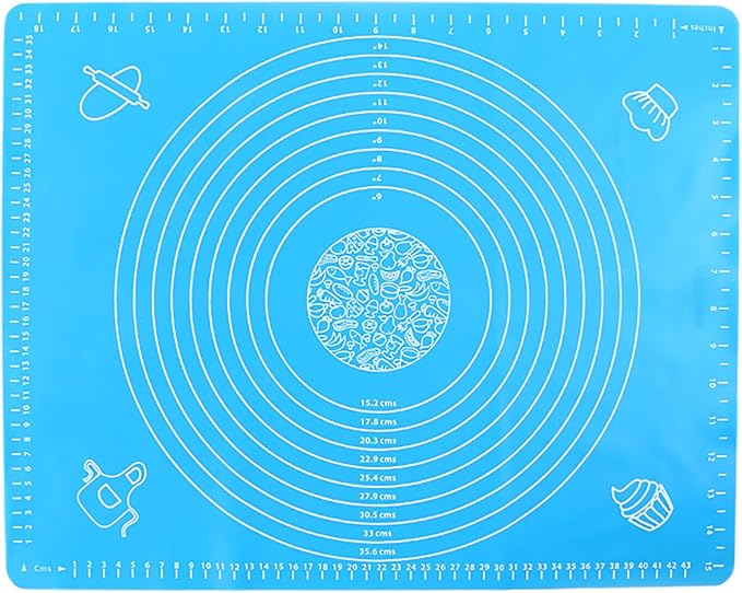 Silicone Baking Mat, 19.7 Inch x 15.7 Inch Blue Pastry Mat with Size Scale, Anti Stick and Anti Slip Mat for Kneading Doug...