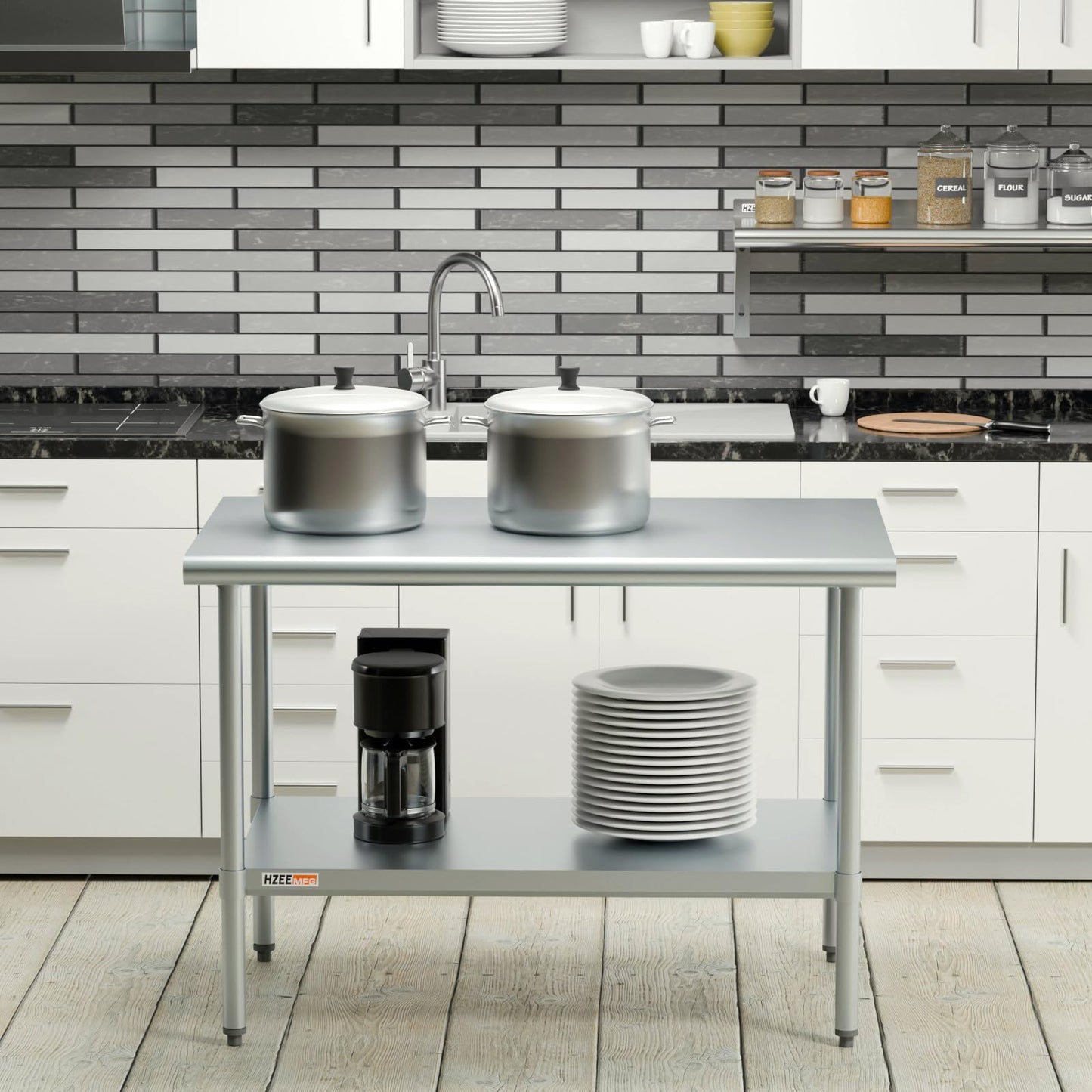 HZEEMFG Stainless Steel Table for Prep & Work 30x60 inch, 5ft, Commercial Heavy Duty Table with Undershelf for Restaurant, Home, Hotel, Laundry Room,Garage,Workshops