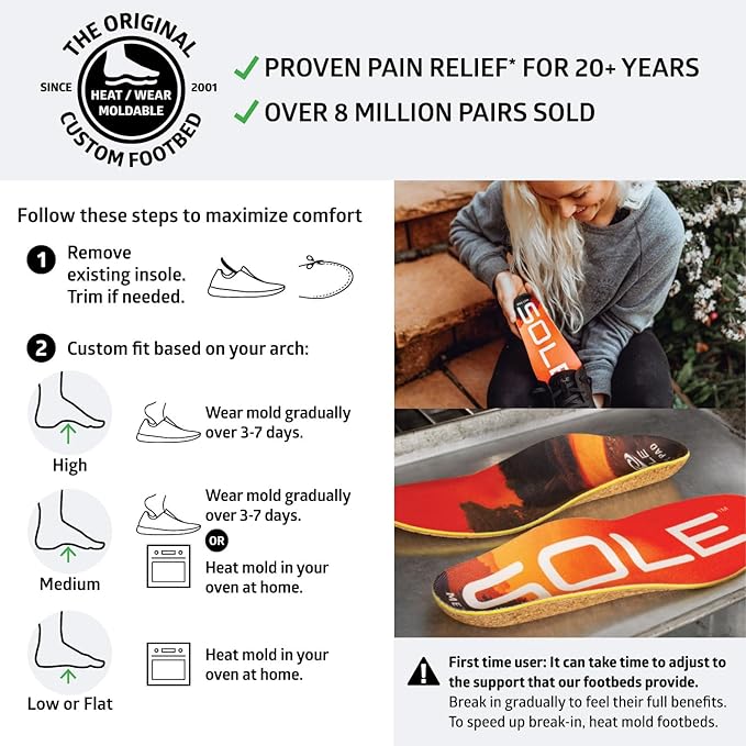 SOLE Performance Medium + Met Pad Insoles - Custom Moldable Orthotic Support for Any Arch Type, Plantar Fasciitis Relief - Mens Size 13/Womens Size 15, 1 Pair