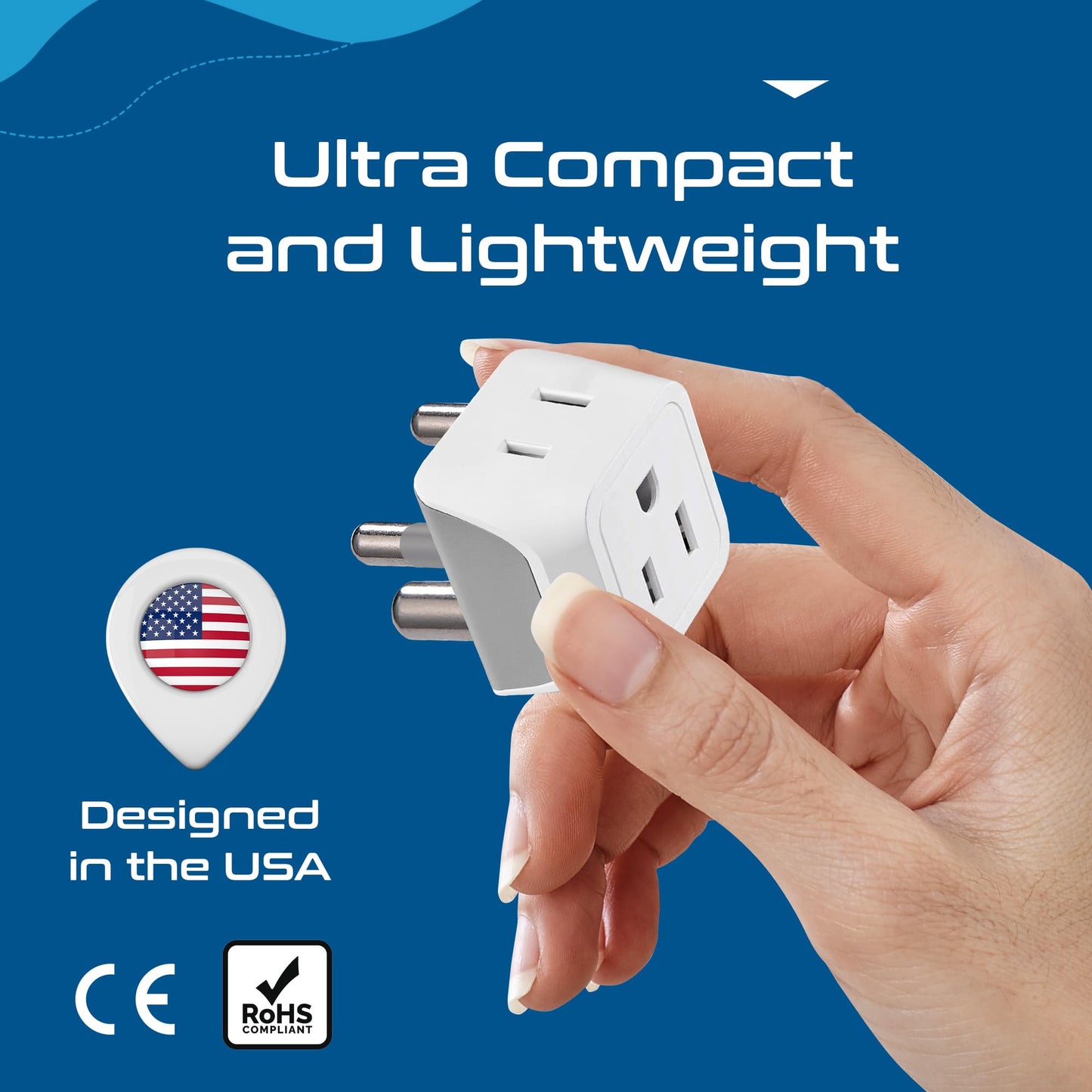 Ceptics South Africa, Namibia Travel Adapter Plug With Dual Usa Input - Type M - Ultra Compact - Safe Grounded Perfect For Cell