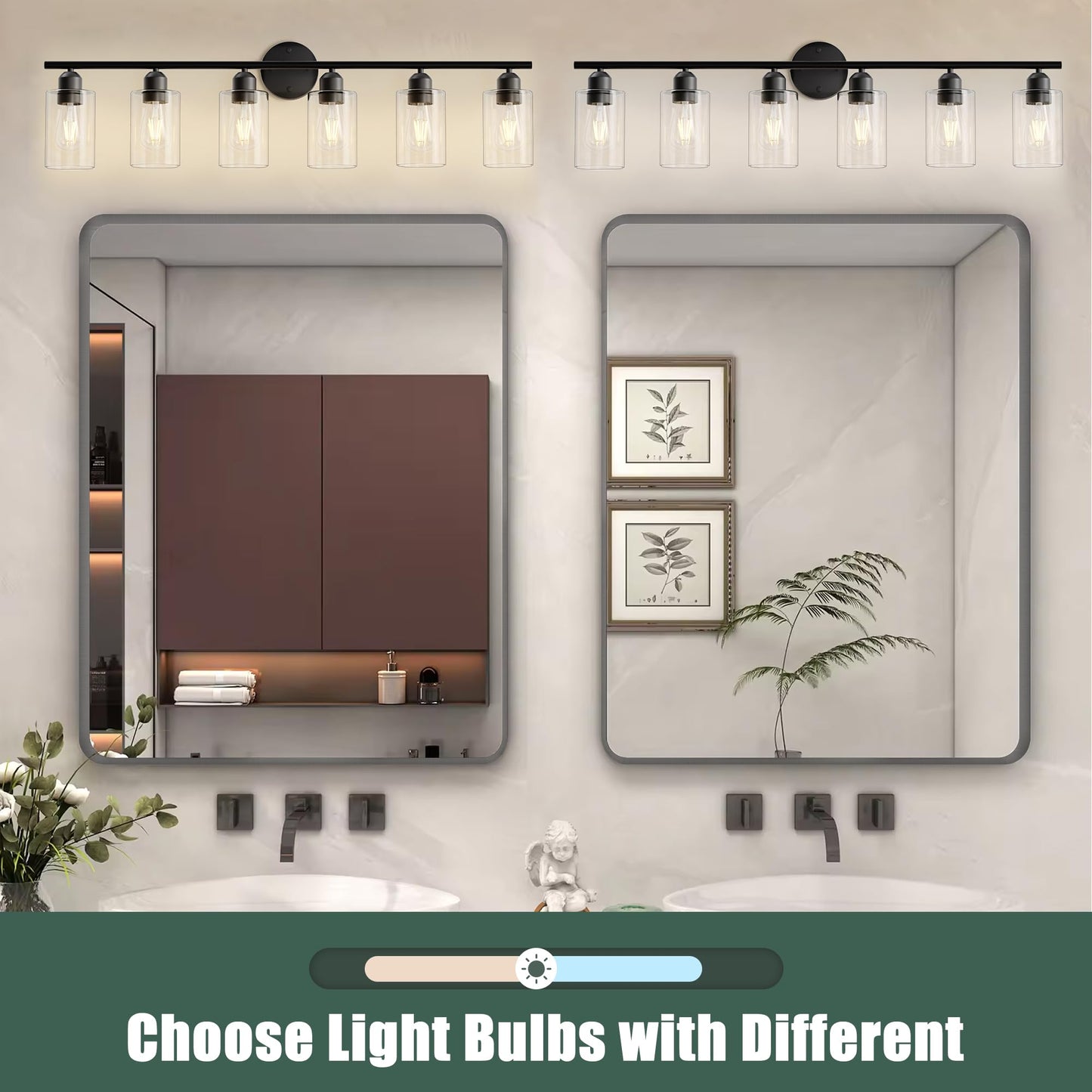 Espird 6 Lights Bathroom Vanity Light Fixtures Matte Black,Rustic Farmhouse Vanity Lighting Over Mirror Modern Industrial Lamp with Cylinder Glass Shade UL Certified
