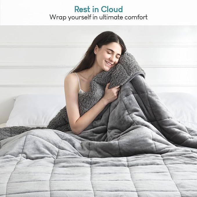 Cottonblue Sherpa Fleece Weighted Blanket 12lbs, Sherpa Flannel Cozy Plush Bed Blanket, Fuzzy Bedding Blankets Throw, Minky Soft Blanket for Sofa Bed, 48 x 72 inches,Grey
