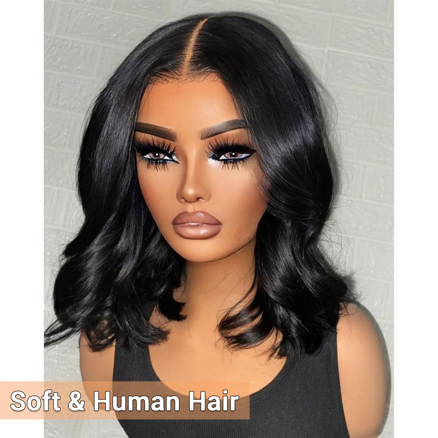 MOOTAFUL Bob Wig Human Hair 13x4 HD Lace Front Wigs Human Hair Pre Plucked 14 Inch 200% Density Glueless Short Body Wave Bob Wig