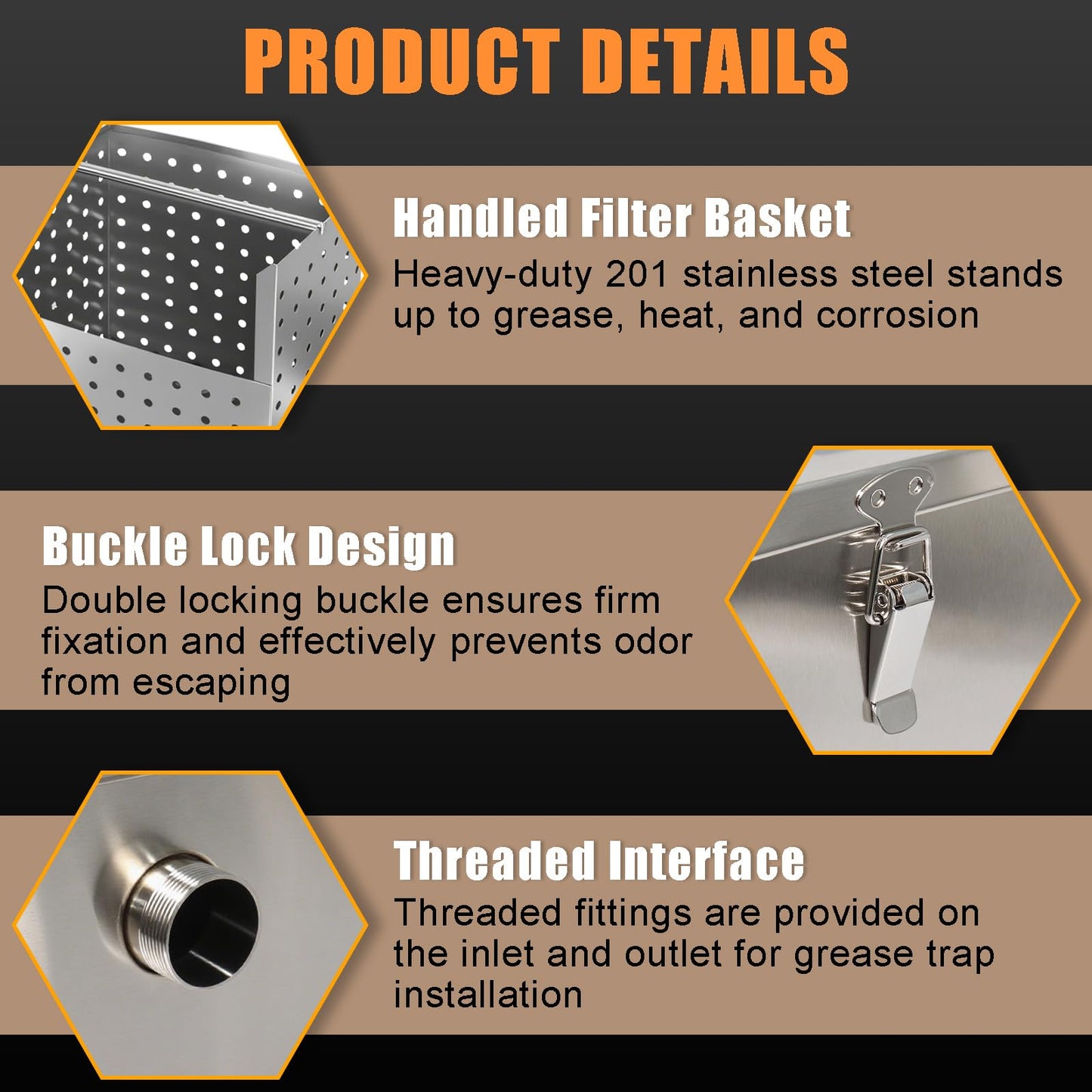 8 lbs Commercial Grease Trap for Home Restaurants Under Sink, Stainless Steel Interceptor