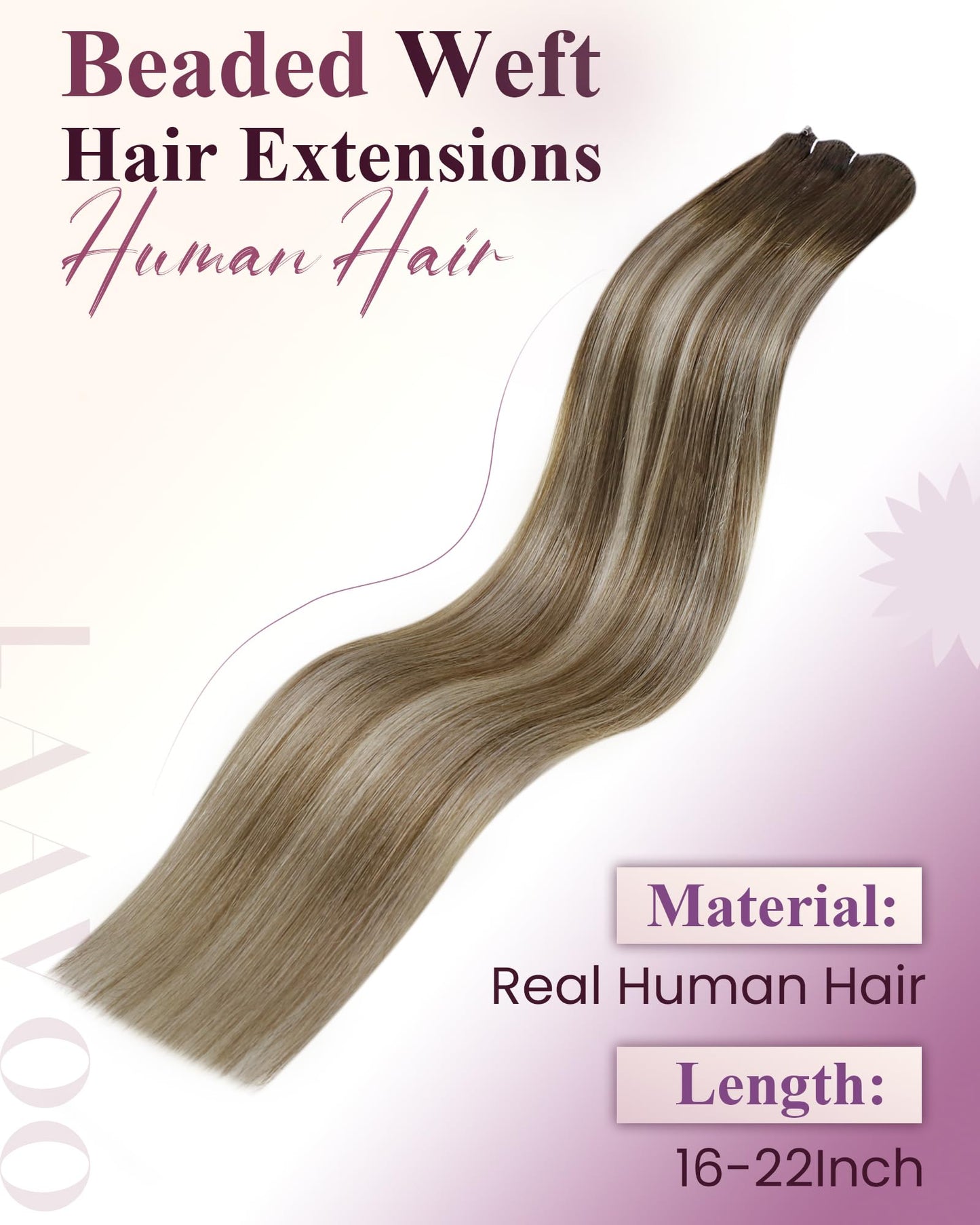 LaaVoo Beaded Weft Extensions Balayage Brown to Blonde Beaded Weft Hair Extensions Real Human Hair Micro Beads Hair Extensions B