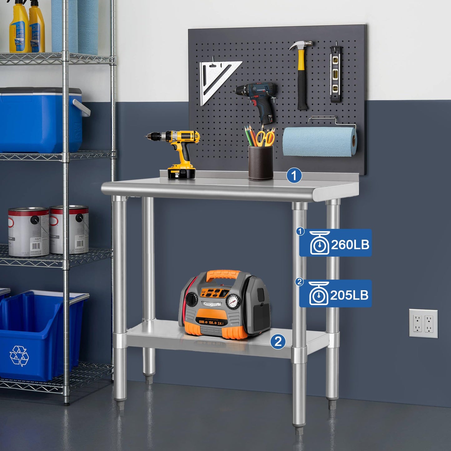 HARDURA Stainless Steel Commercial Work Table Prep Work Metal Table 14×30 Inches with Undershelf and 2" Backsplash Heavy Duty NSF 430 for Kitchen Food Prep