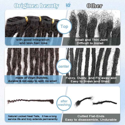 Originea 0.6cm 6-18 Inch 100% Human Hair Dreadlock Extensions Curly Ends Loc Extensions Human Hair For Women/Kids Handmade Permanent Loc Extensions Can Be Dyed Bleached Curled 1B# 10 inch 30 Strands