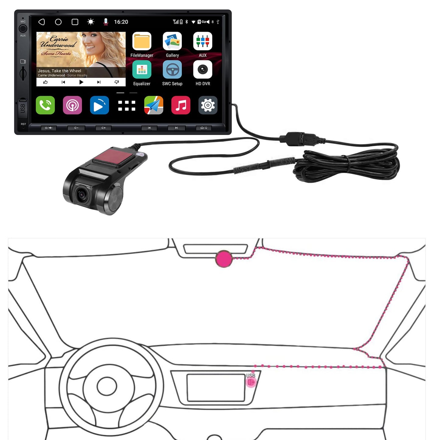 ATOTO AC-44P2 1080P USB DVR On-Dash Camera - Recording Video On Camera End -Compatible with ATOTO A5/ A6/ S8 / P9/ Series. Not Compatible with F7 & P5 & P8 & X10 Series