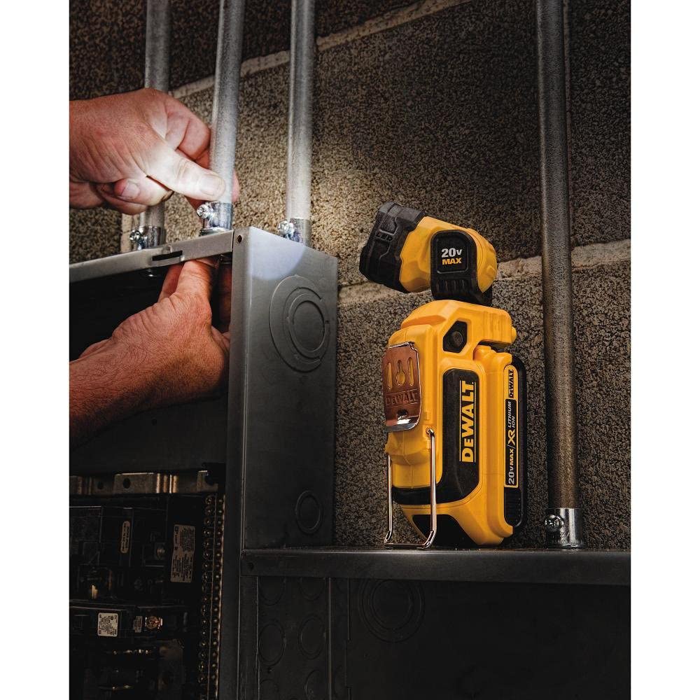 DEWALT 20V MAX LED Work Light Rechargeable, LED Flashlight, Magnetic Flashlight, Freestanding and Clip-On Light, 360 degree pivoting Head, Tool Only (DCL044)