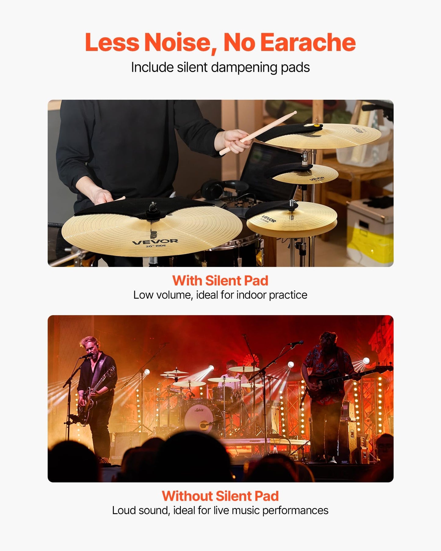 Vevor Cymbal Pack, 7 Pieces Cymbals For Drum Set, Alloy Cymbals Drum Set Includes 14 Hi-Hats, 16 Crash, 18 Crash, 20 Ride, 10 Sp