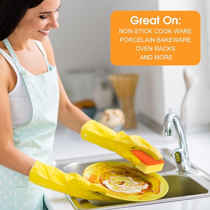 Tioncy 100 Pcs Individually Wrapped Sponges Kitchen Bulk Orange Dish Non Scratch Scrub Sponges Dual Sided Cleaning Dish Scrubber for Washing Dishes, Pots, Pans, Sinks, Stoves, Appliances, Car, Bike