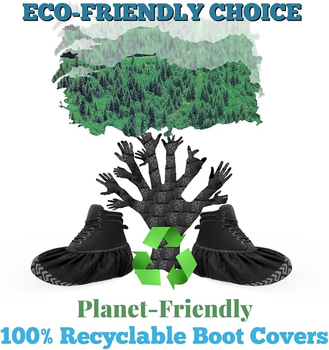 X-Large 50 Pack Breathable Shoe Covers Disposable for Indoors - Reusable Non-Slip Black Non-Woven Fabric Shoe Booties disposable, Fits Up to Men’s Size 13, Doubles as Travel Shoe Bags