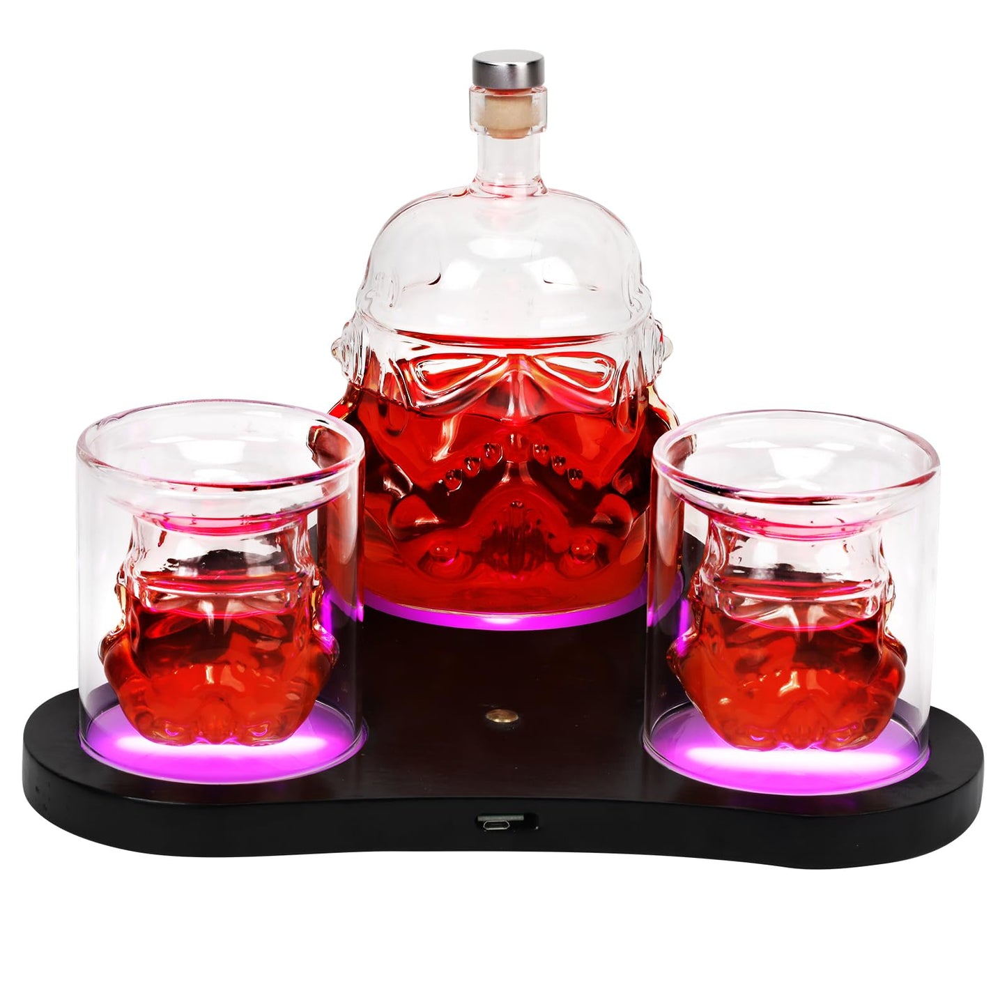 Creative Transparent Creative Whiskey Decanter Set with 7 Colour Lights,2 Glasses,Whiskey Carafe for Wine,Scotch,Bourbon,vodka,Liquor-750ml Gifts for Men,Dad,Husband Christmas and New Year's Gifts 1