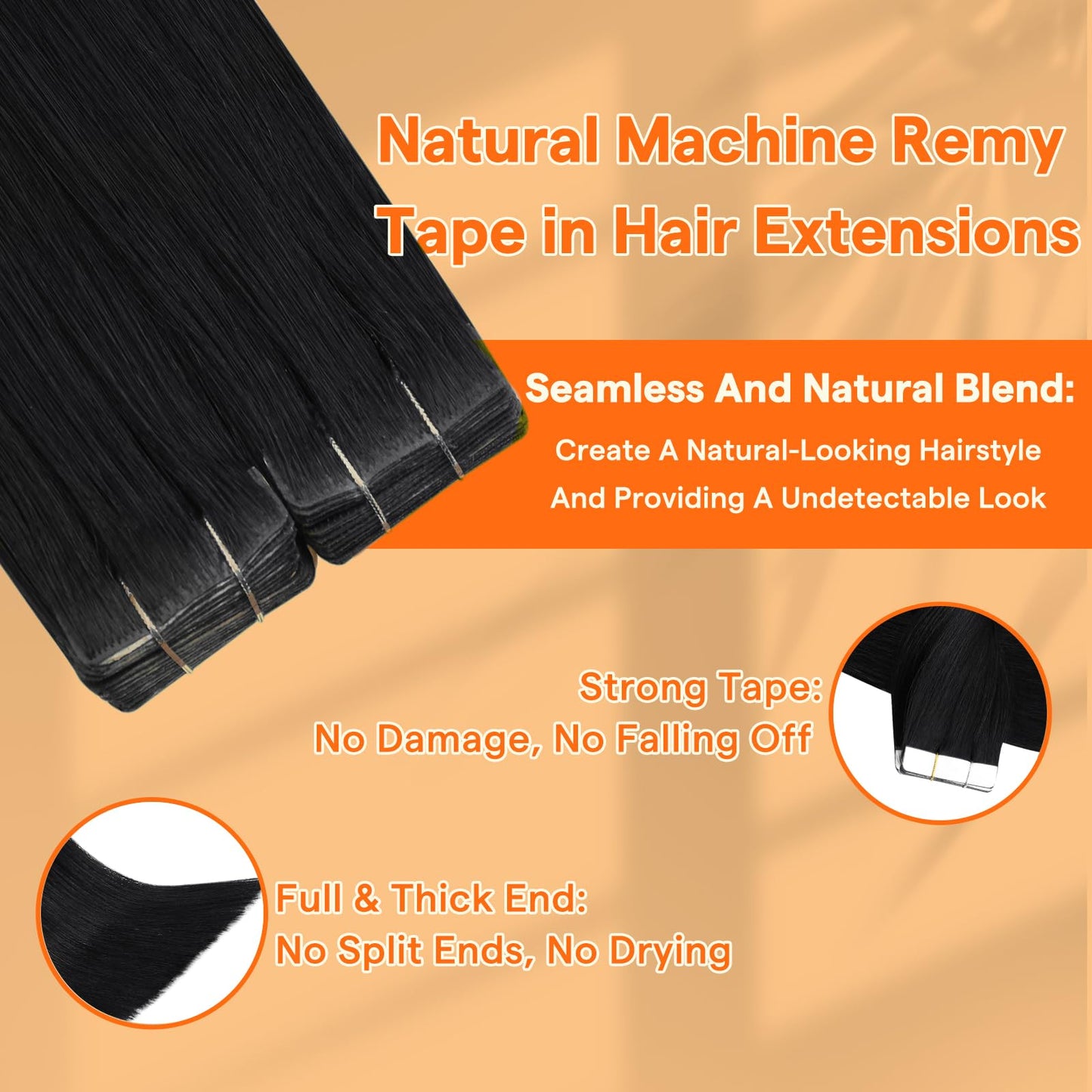 Full Shine Injected Machine Remy Tape in Extensions Color 1 Black Soft Remy Tape in Hair Extensions 22 Inch Natural Silky Inject