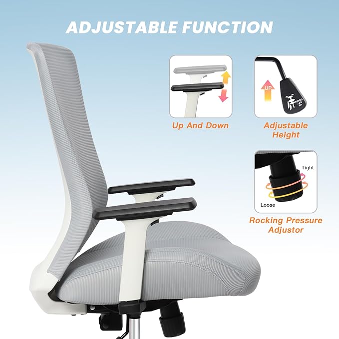 Big and Tall Home Office Desk Chair 500lb Capacity for Heavy People, Ergonomic Wide Mesh Desk Chair with Stepless Recline & Lock, 5.5" Thick Cushion, High Back, Adjustable Height & Armrests