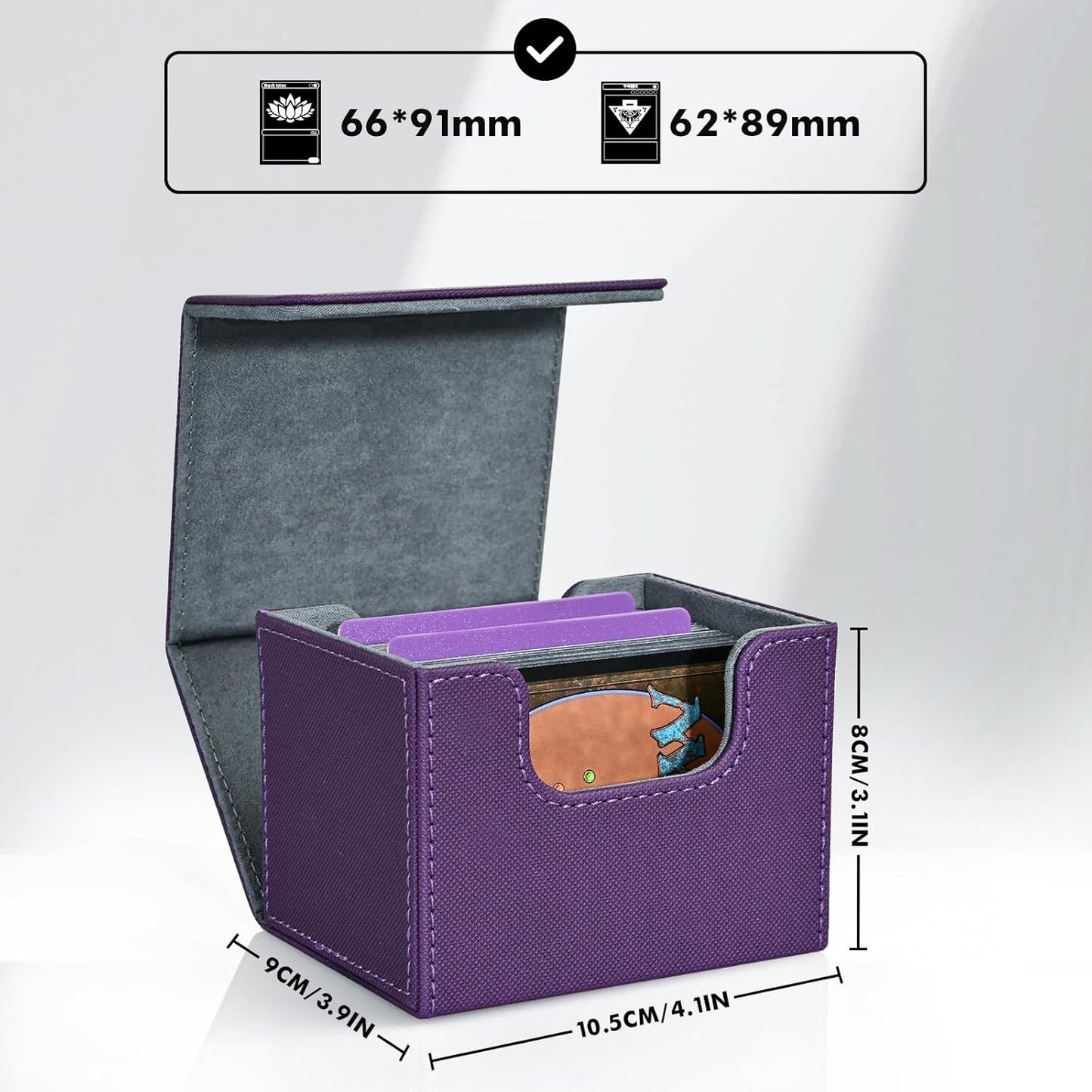 ZLCA Card Deck Box for Trading Cards, MTG Commander Deck Box Holds 120+ Single Sleeved, Leather Magnetic Card Storage Case Fits for TCG CCG Magic (Purple)