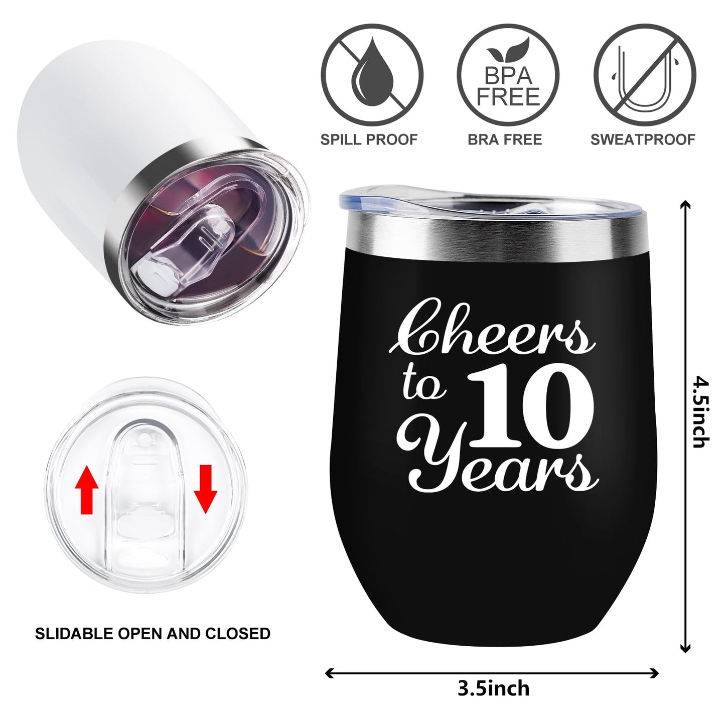 joytumbler 10th Anniversary Wedding Gifts for Couple Wife Husband Gifts for Tin Wedding Ten Years Anniversary Decorations 10 Years Marriage Gifts for Couple 2 Pack Wine Tumbler 12 OZ