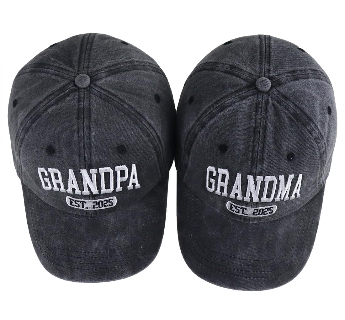 Grandpa and Grandma Est 2025 Hats for Men Women, New Grandparents Birthday Gifts for Baby Announcement, First Time Grandpa Grandma Baseball Cap Black