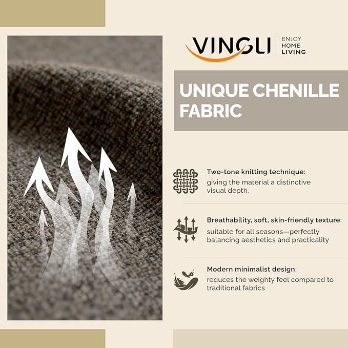 VINGLI 110' U-Shaped Sectional Couch with Two Chaise, Affordable Small Sofa with 4 Seats, Chenille Fabric Comfy Couches for Living Room, Dark Brown