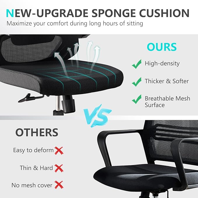 balmstar Office Chair,Ergonomic Comfy Home Desk Chair with 350LBS Capacity,High Back Gaming Chair with Wheels,Mesh Computer Chair,Lumbar Support, Adjustable Headrest,Flip-up Armrest (A-All Black)