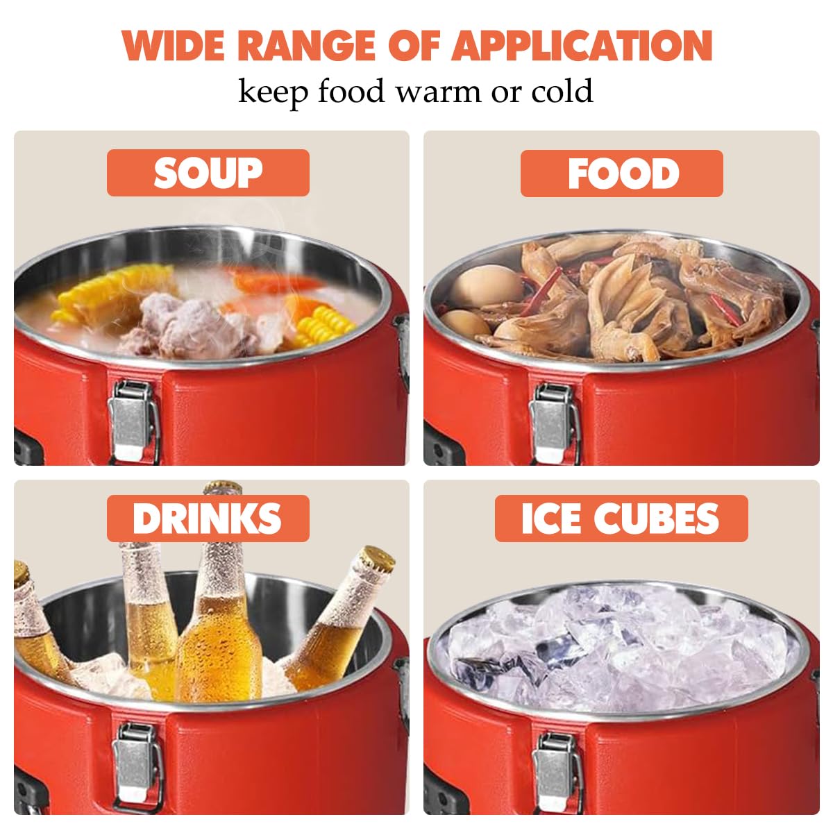 21QT Insulated Soup Container Commercial Food Warmer for Hot or Cold Food,5 Gallon Hot Box for Catering, Food Cooler with 4 Buckles, Handles,Soup Carrier for Restaurant, Canteen, Home