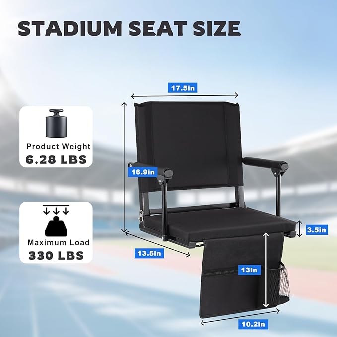 FAHKNS 2 PCS Stadium Seats for Bleachers - Stadium Seats with Back Support，Multifunctional Outdoor Stadium Chair with Shoulder Straps/Storage Pockets/Concealed Hooks for Sports Events