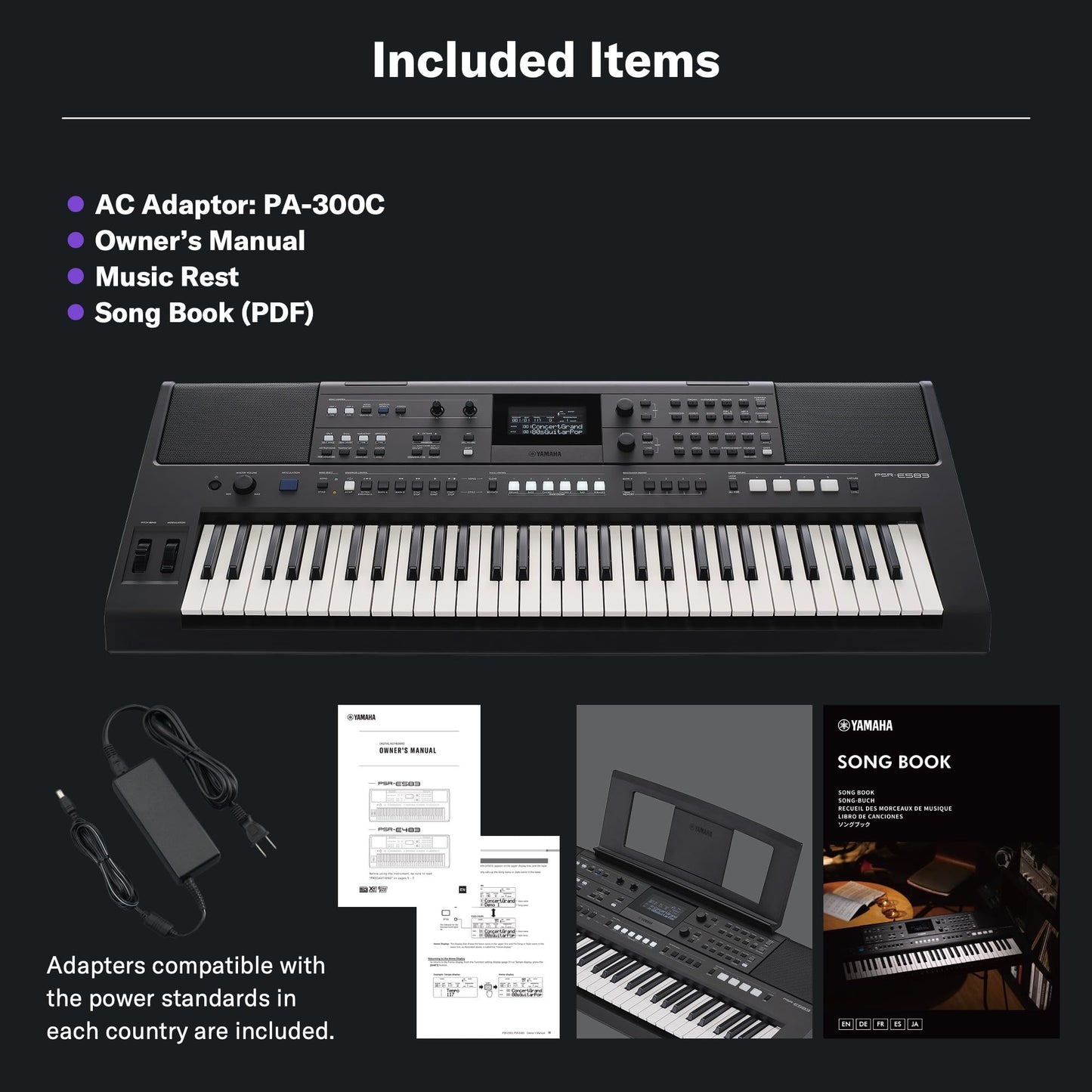 Yamaha PSR-E583, 61-Key Touch-Sensitive Portable Keyboard with Premium Sound, Music Rest and Power Adapter