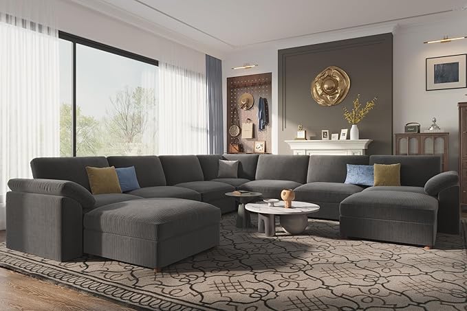 EASE MOOSE Oversized Modular Sectional Sofa with Ottoman, Modern Wide Deep Modular Cloud Couch, U Shaped Couch for Big Spaces Living Room,Dark Grey