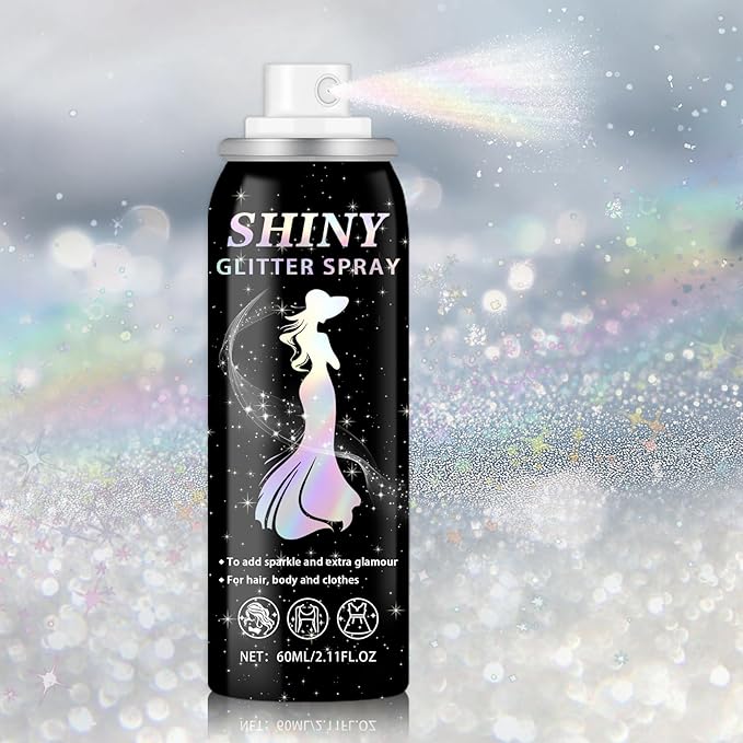 Body Glitter Spray, 60ML Shiny Silver Glitter Spray for Hair Body and Clothes,Long-Lasting Quick-Drying Holographic Ultra Fine Powder Glitter Hairspray for Festival Rave Stage Prom 2.11 Fl Oz