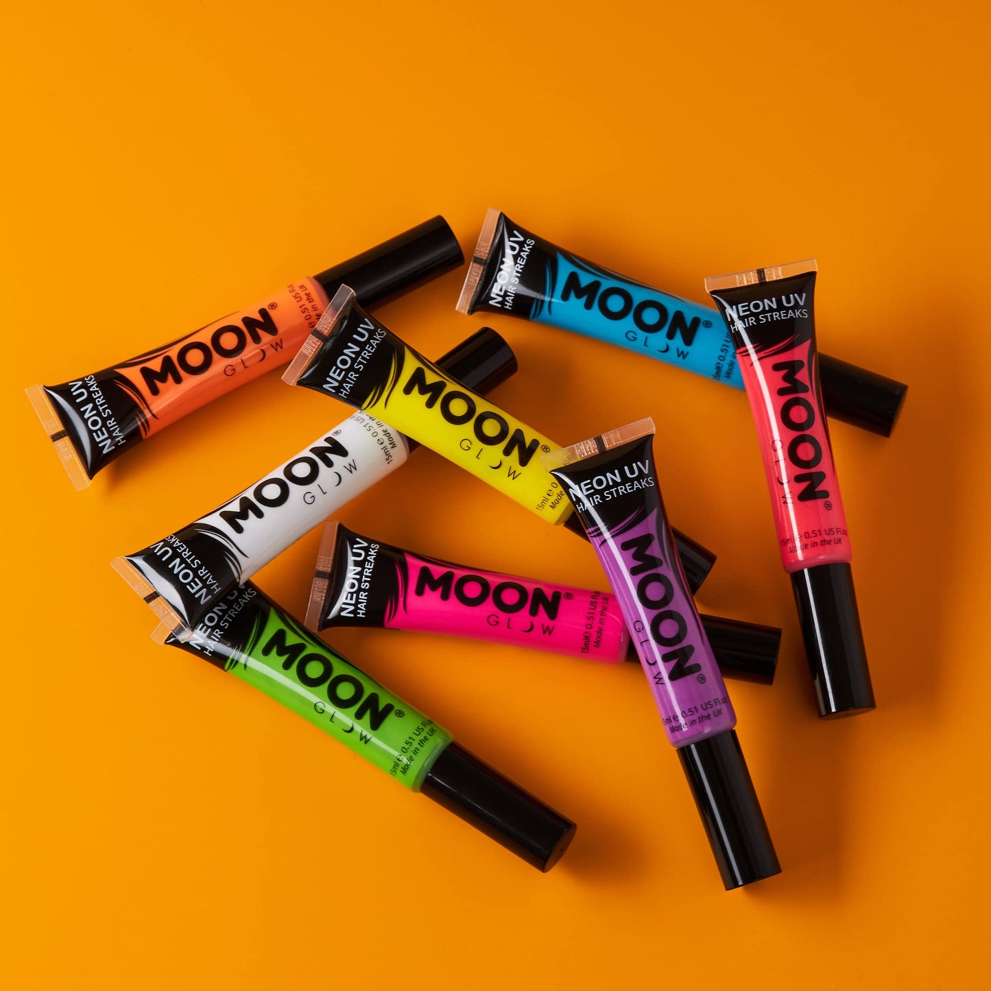 Moon Glow Neon UV Hair Color Streaks | Set of 8 | Hair Mascara - Temporary Wash out Hair Dye | Bright Neon Color, Glows under Bl