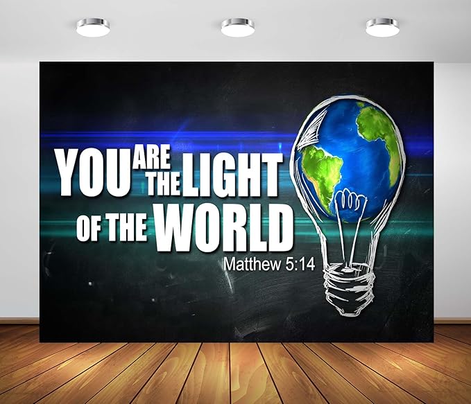BELECO 7x5ft Fabric You are The Light of The World Backdrop Light Bulb Matthew 5:14 Background for Theme Party Decorations...