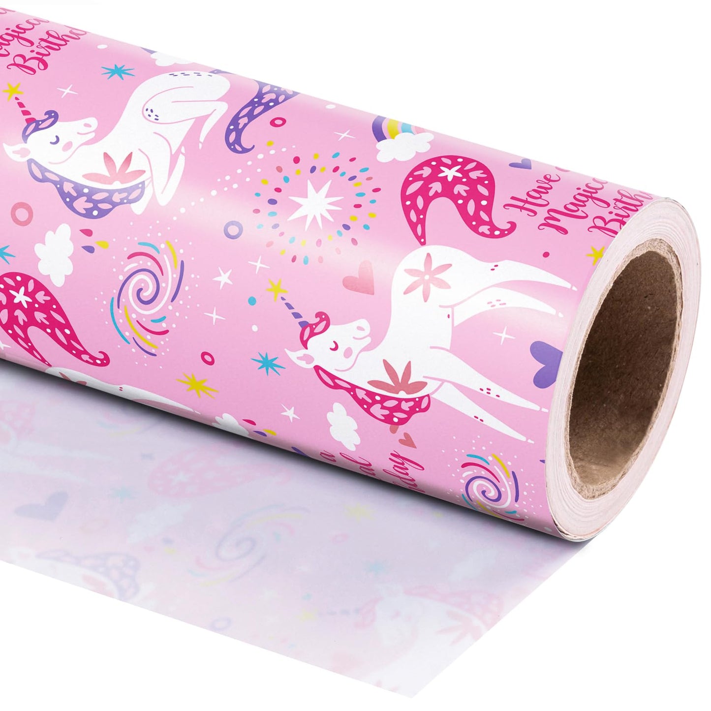 WRAPAHOLIC 30 Inch Jumbo Pink Unicorn Birthday Wrapping Paper Roll - 30 Inch x 33 Feet - Perfect for Girls Birthday, Baby Shower, Party, Holiday