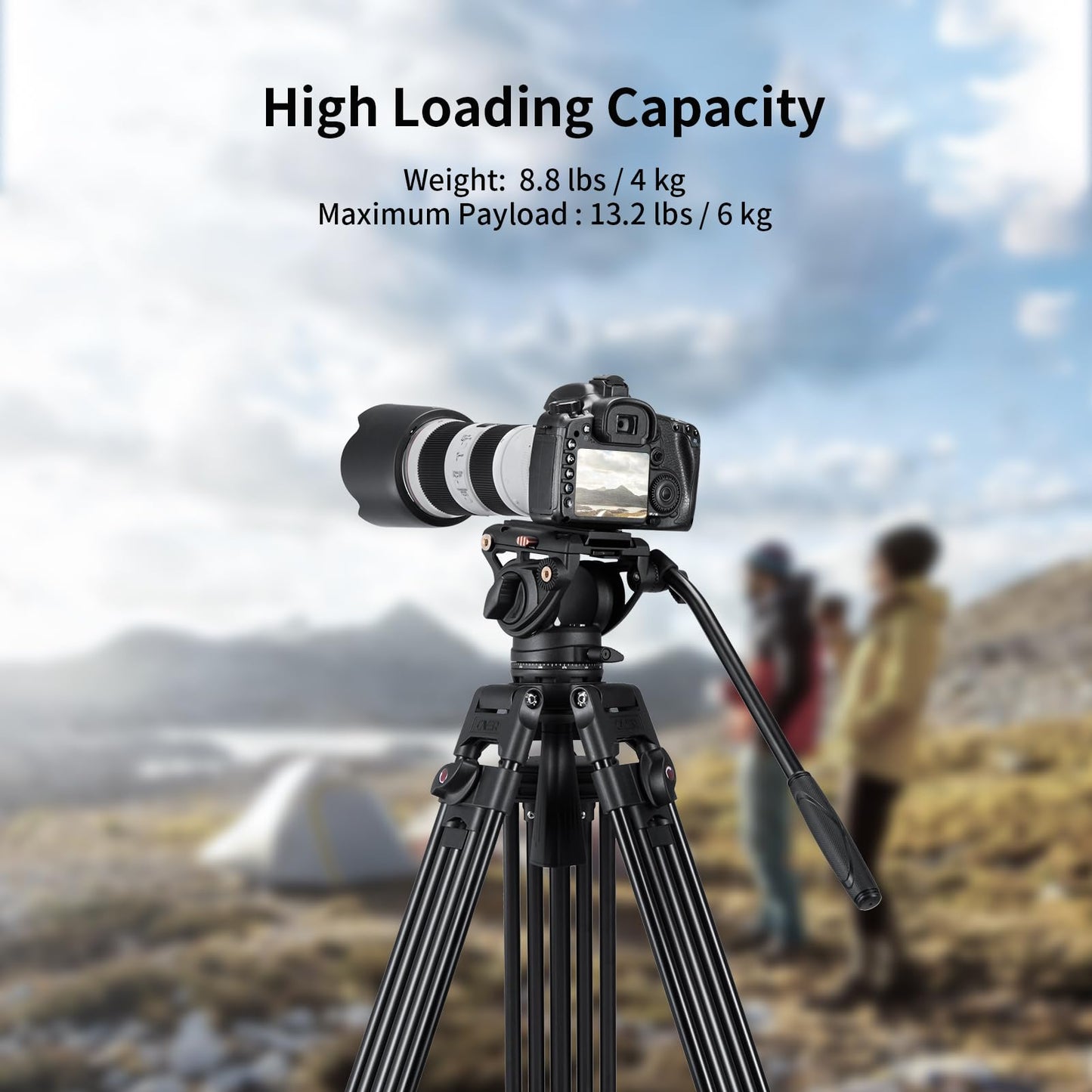 Cayer BV30L Video Tripod System, 72" Heavy Duty Aluminum Twin Tube Tripod with K3 Fluid Head, 75mm Flat Base, Max Load 13.2lbs, for DSLR Cameras, Camcorders, Includes 2 Quick Release Plates