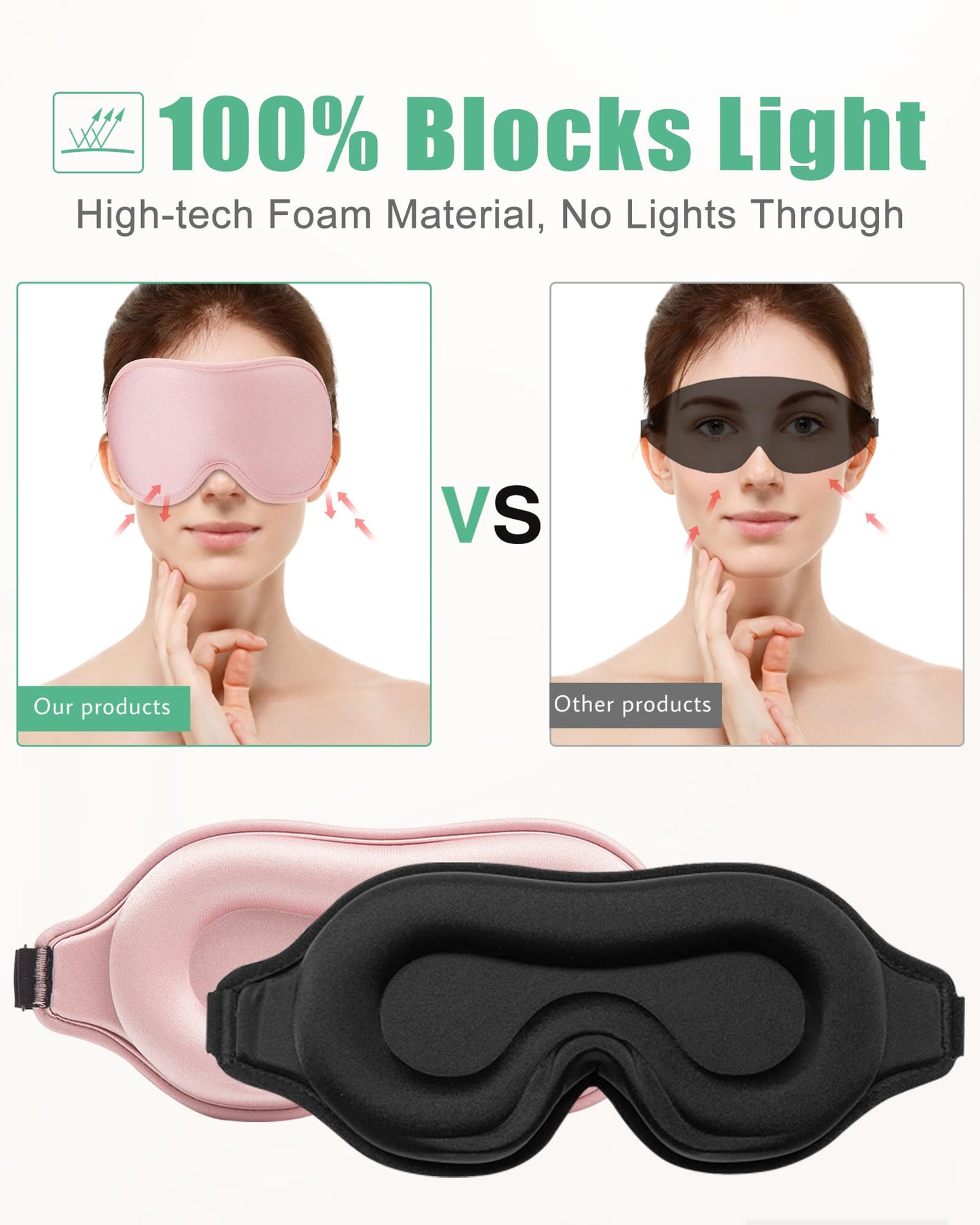 BeeVines 2 Pack 3D Contoured Sleep Mask Sleeping Eye Masks for Lash Extensions, Night Molded Mask with Adjustable Strap, 100% Block Light Eye Shade Cover for Traveling Yoga Nap