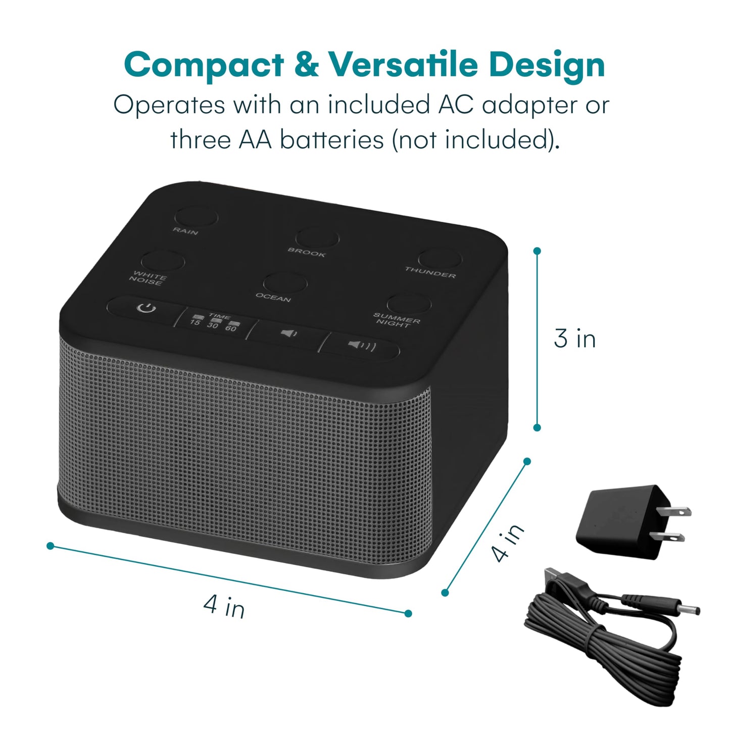 Big Red Rooster Sound Machine - 6 Sleep Sounds - Portable White Noise Machine for Office Privacy & Adult Sleeping - Compact Travel or Home - Dual Power Options - Black