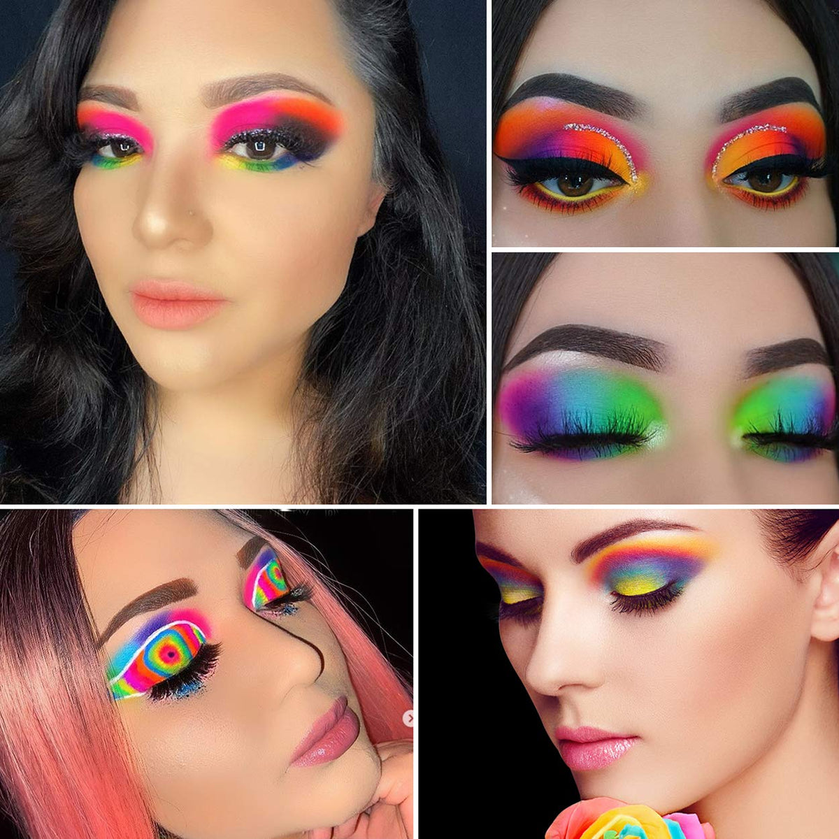 Afflano Rainbow Eyeshadow Palette Matte Shimmer Pressed Glitter, Pigmented Colorful Eye Shadow Pallets, Pink Red Orange Yellow G