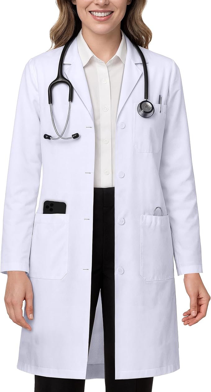 NY Threads Professional White Lab Coat for Women, Long Sleeve Medical Coat