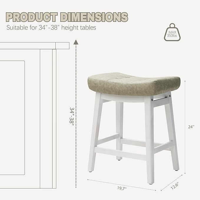 RNKSFX Counter Height Bar Stool Kitchen Counter Modern Backless Barstool with Upholstered Faux Leather Seat and Solid Wood Leg Farmhouse 24 inch Bar Chair, Light Grey + White, 1pc