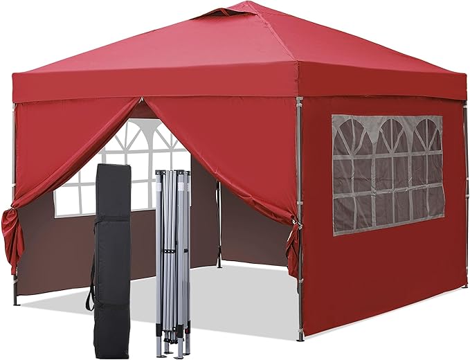 GDY 10x10 Easy Set Up Camping Canopy, Pop Up Tent with 4 Piece Sidewalls, Easy Up Canopy for Events, Parties, Gatherings, ...