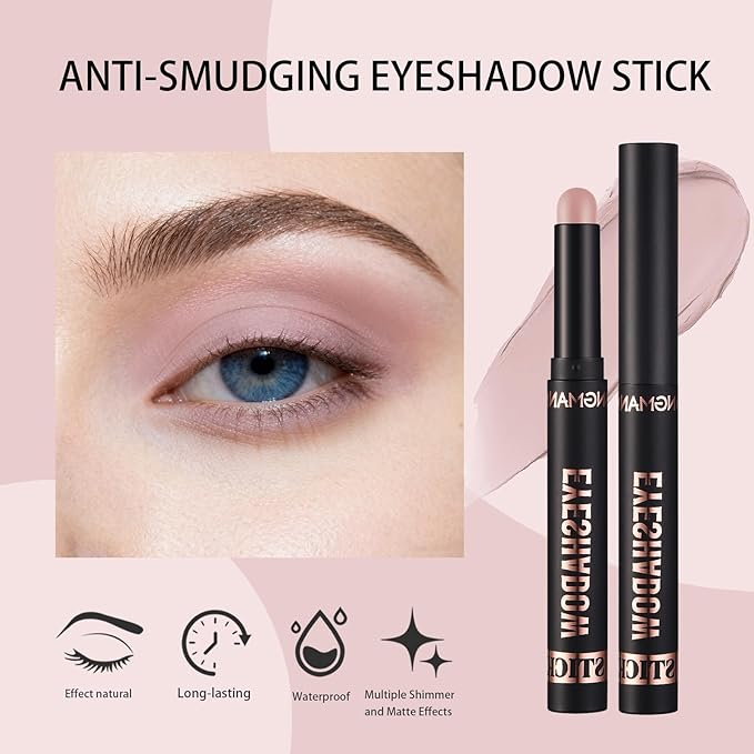 Matte Cream Eyeshadow Stick, Waterproof Eye Shadow Stick, Long-Lasting and Blendable High Pigmented Single Eyeliner Makeup for Women, 11 Rose Nude