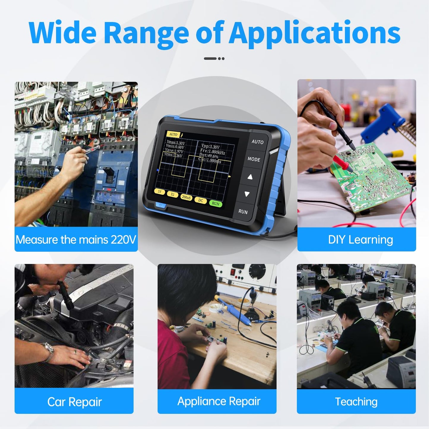 FNIRSI DSO152 Handheld Oscilloscope - 2.8" TFT Digital Oscilloscope Kit 200KHz Bandwidth 2.5MS/s High Sampling Rate Portable Pocket Oscilloscope, Trigger Function Auto/Nomal/Single