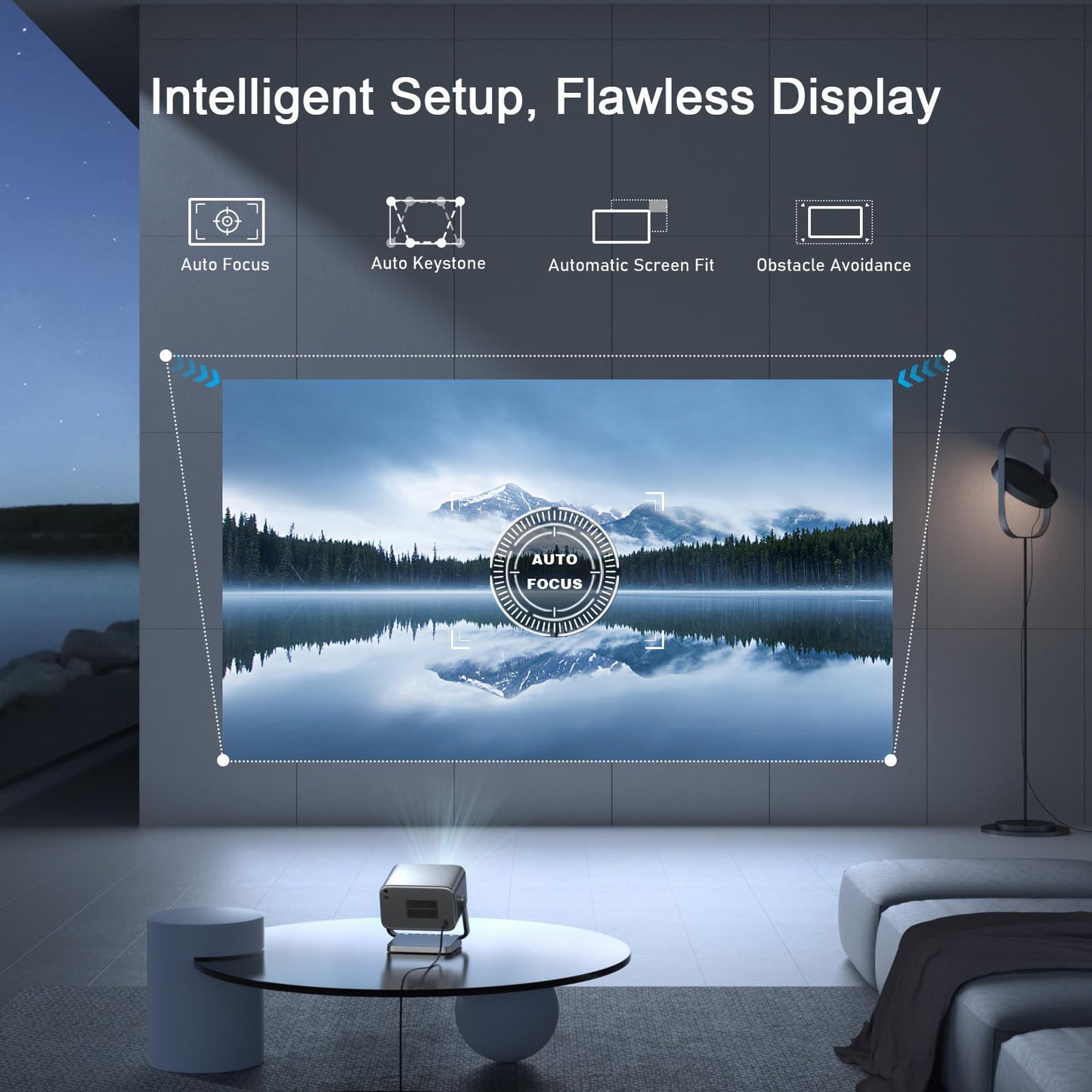 [Now with Netflix & 4000 ANSI] 4K Projector with WiFi and Bluetooth, Auto Focus Keystone & Dolby Audio, Smart Outdoor Projector with Adjustable Stand for Home Bedroom (grey）