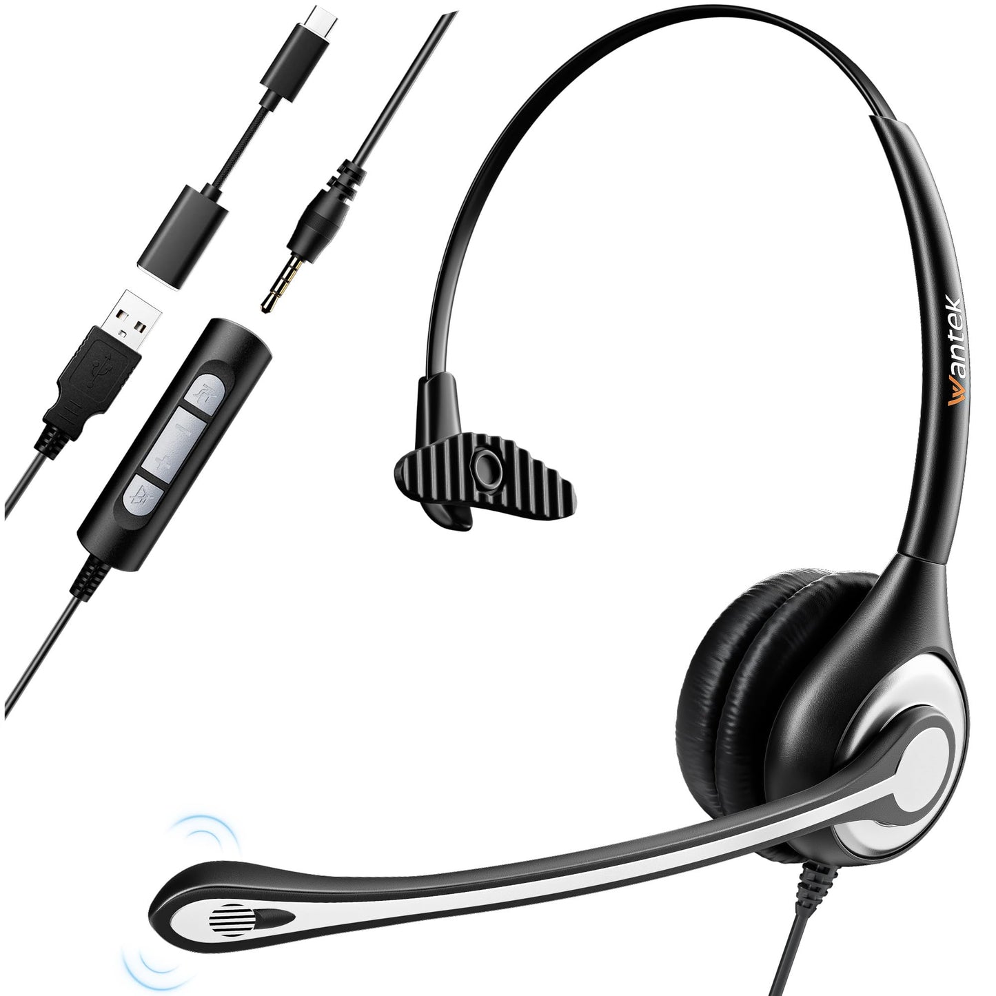 Headset Wtih Mic, Usb Headset With Microphone For Pc, Computer Headset With Noise Canceling Microphone With Mute For Home Office