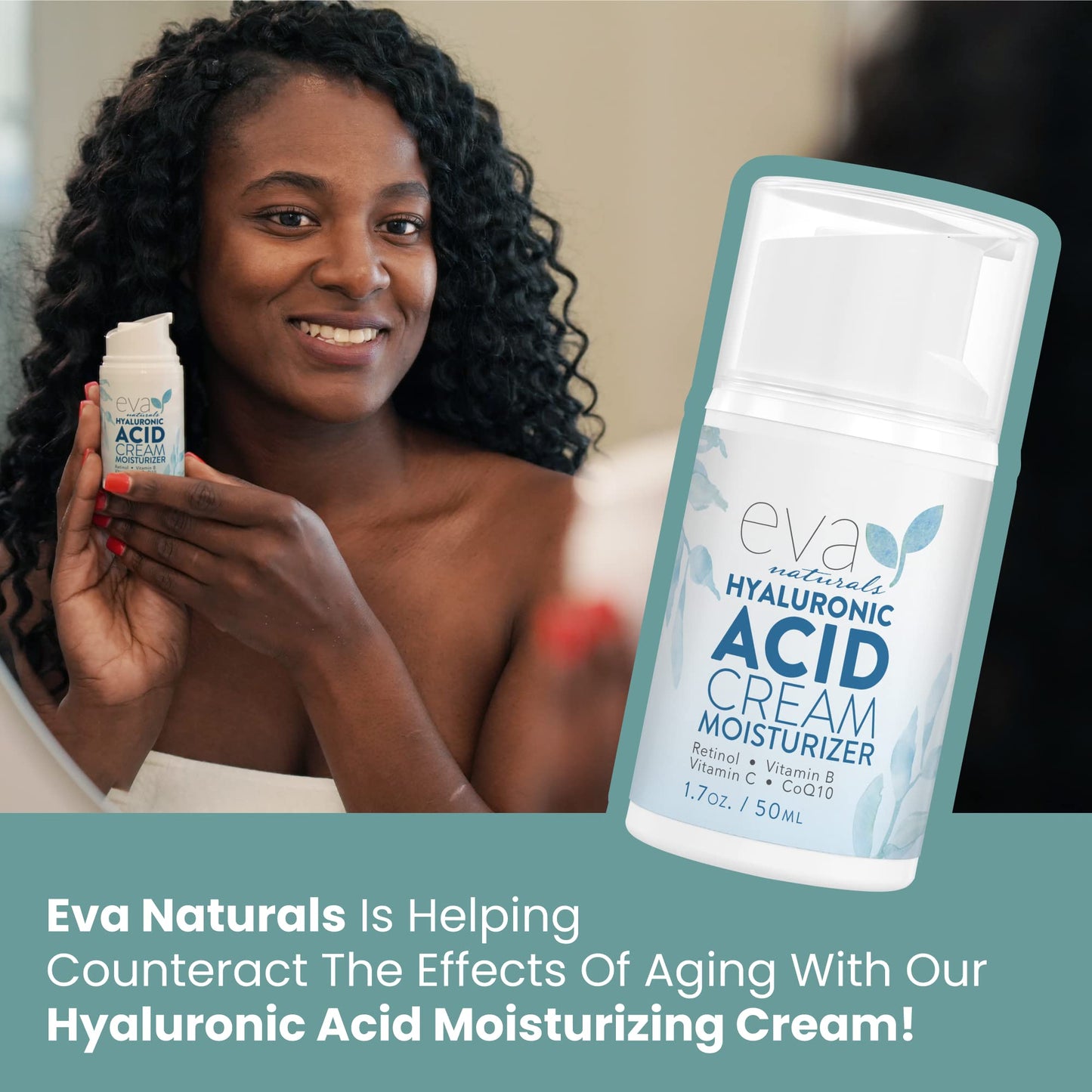 Eva Naturals Hydrating Face Cream with Hyaluronic Acid - Anti-Aging, Wrinkle Face Moisturizer for Women and Men, With Aloe Vera