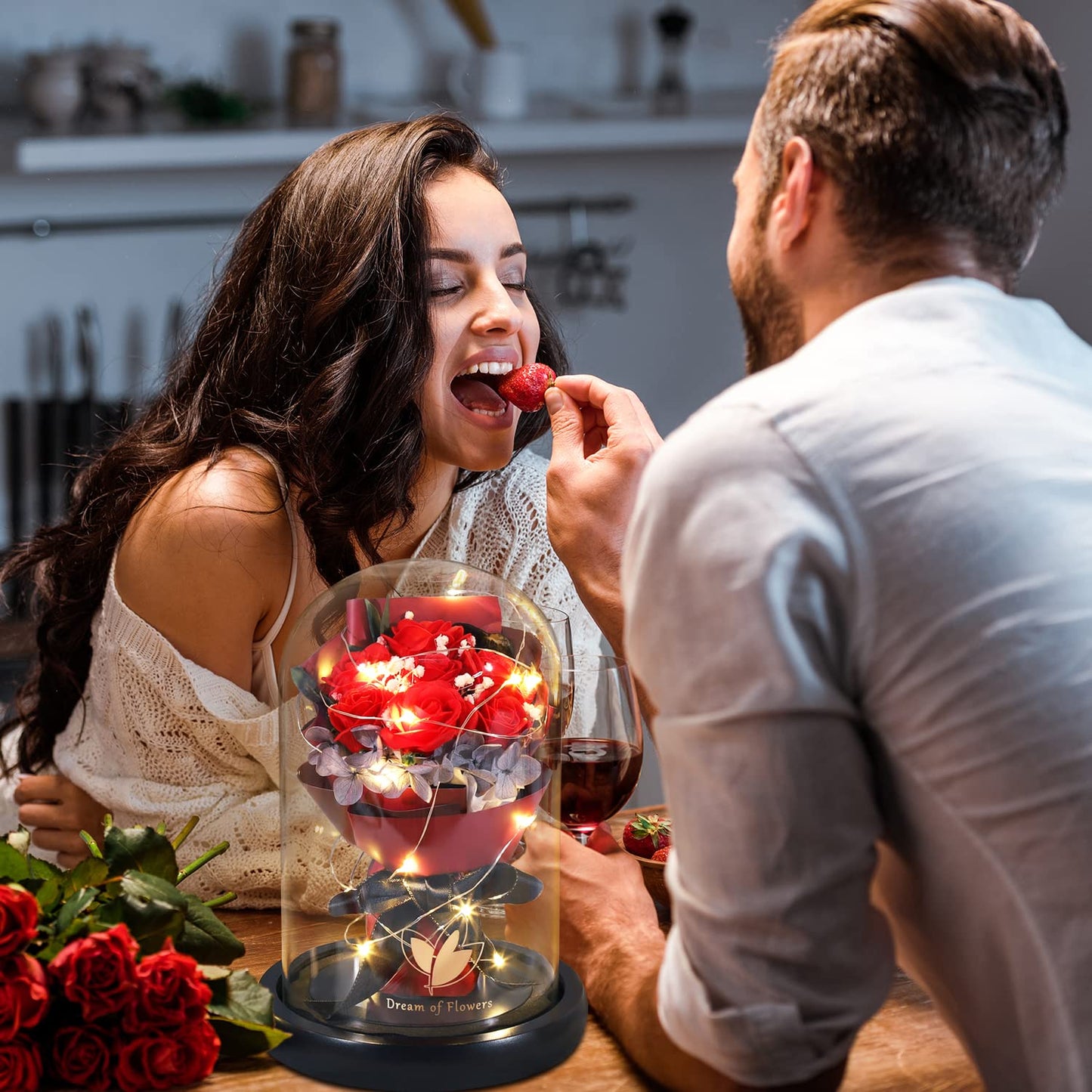 Birthday Flowers Gifts for Women,Anniversary Rose Gift for her,Beauty and The Beast Rose in Glass Dome with 2 Lighting Mode,Forever Flowers Bouquets Birthday Gifts for Women Mom Wife Girlfriend
